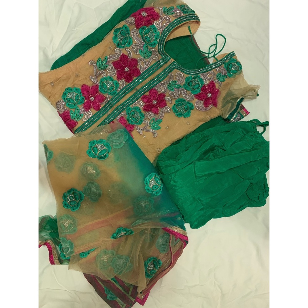 Green & cream colored Indian dress